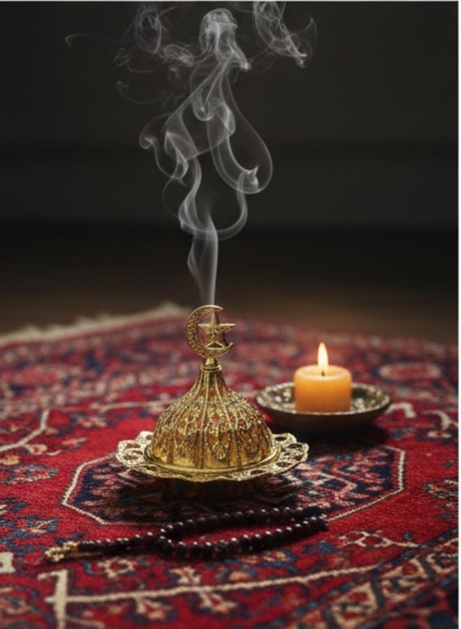 Golden Arabic Incense Burner – Elegant Metal Incense Holder Made of High-Quality Iron with Removable Lid – Perfect for Evenly Spreading Fragrance, Home Decor, Special Occasions & Luxurious Gift for Friends and Family - Image 2